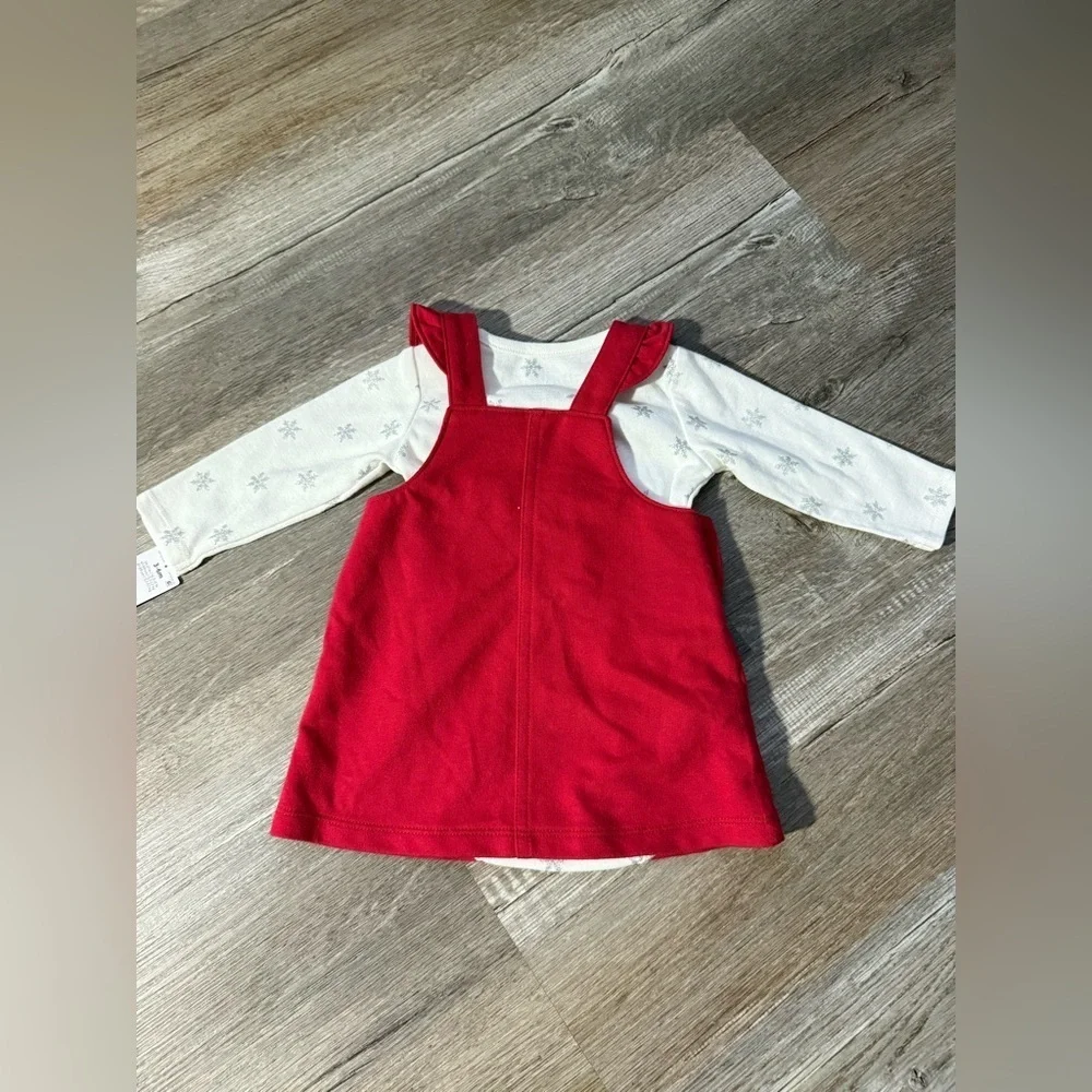 NWT Carters 2 Piece Set Christmas Reindeer Outfit Red Dress Jumper Size 3-6 Mos